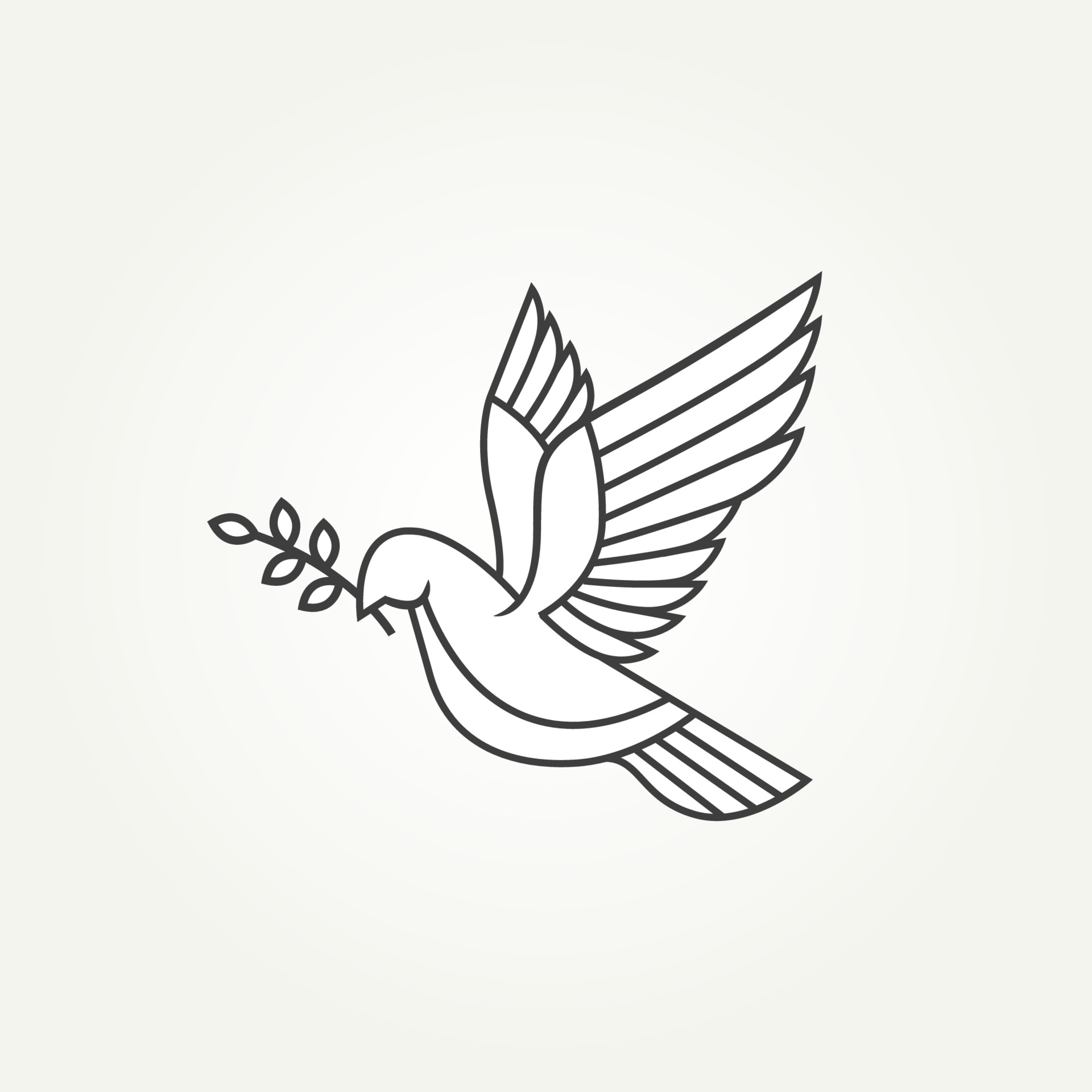 isolated flying dove or pigeon holding olive branch line art simple icon template vector illustration design. minimalist pacifism, peace maker, symbol of peace concept